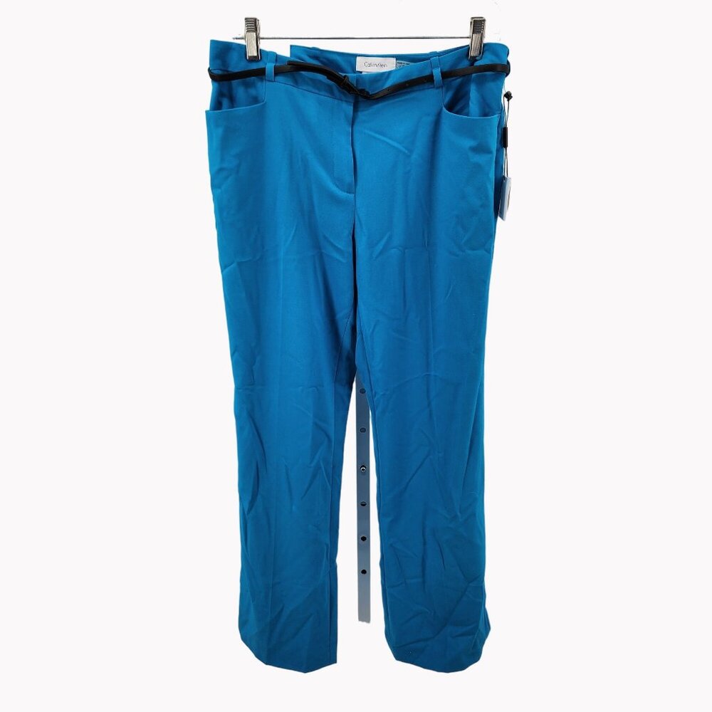 Calvin Klein Womens 10P Modern Fit Dress Pants Blue Petite Belted New